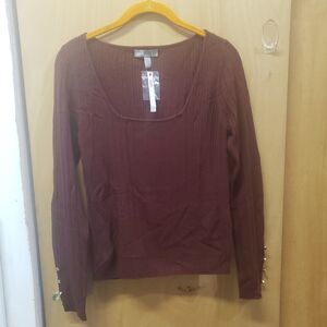 NWT ASOS Threadbare Cleo square neck sweater W Metal tone buttons BURGUNDY SZ 8
